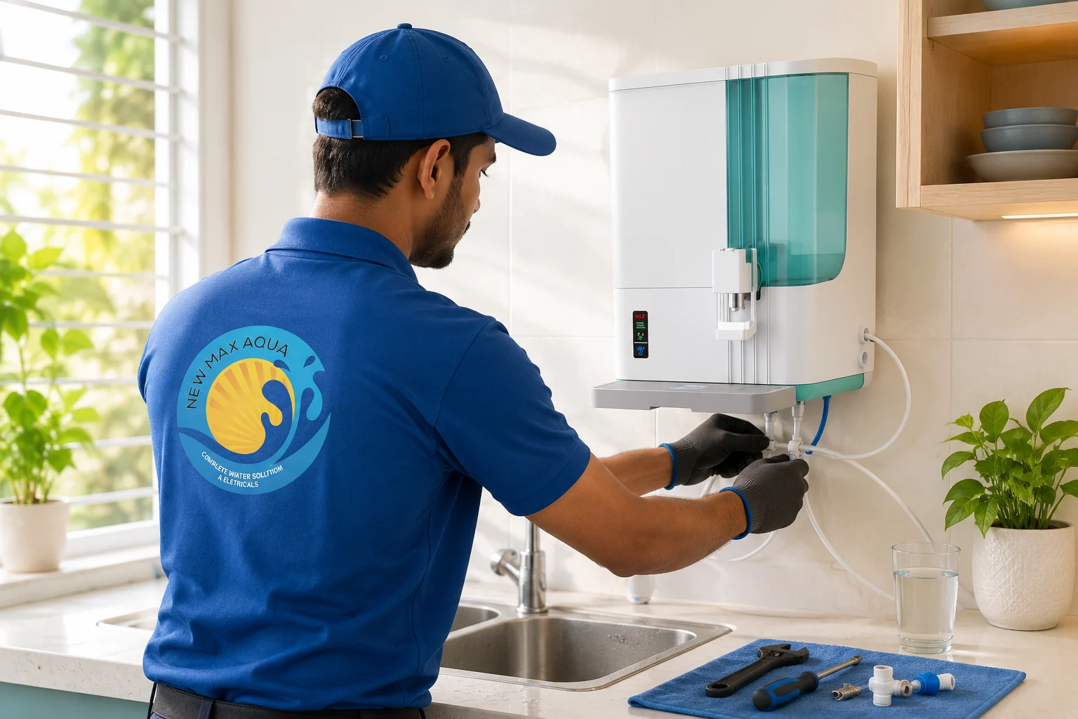 Water purifier installation by New Max Aqua technician